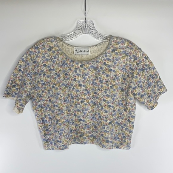 Vintage Knitmania Floral Short Sleeve Crop Top - Picture 1 of 7